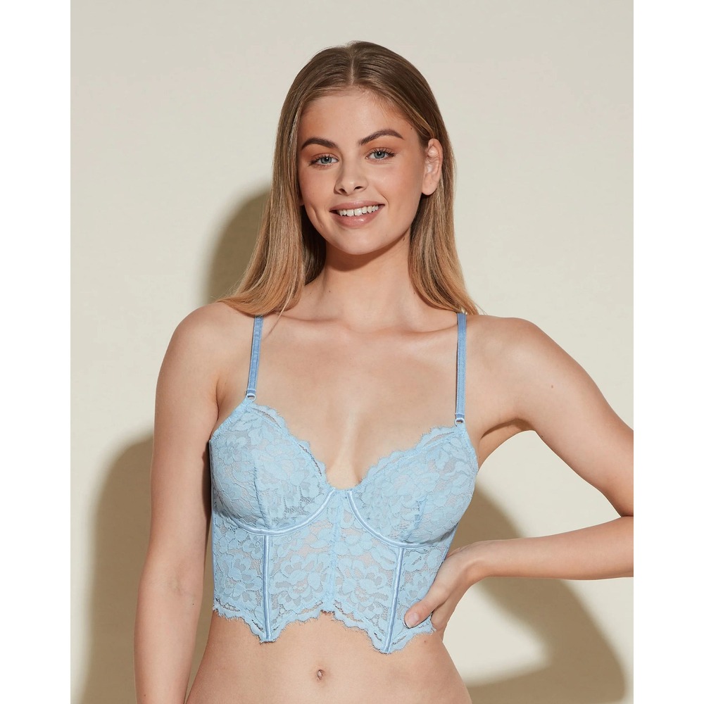 Anthropologie Cosabella Magnolia Longline Bra Womens Blue New Lace Underwire 32D